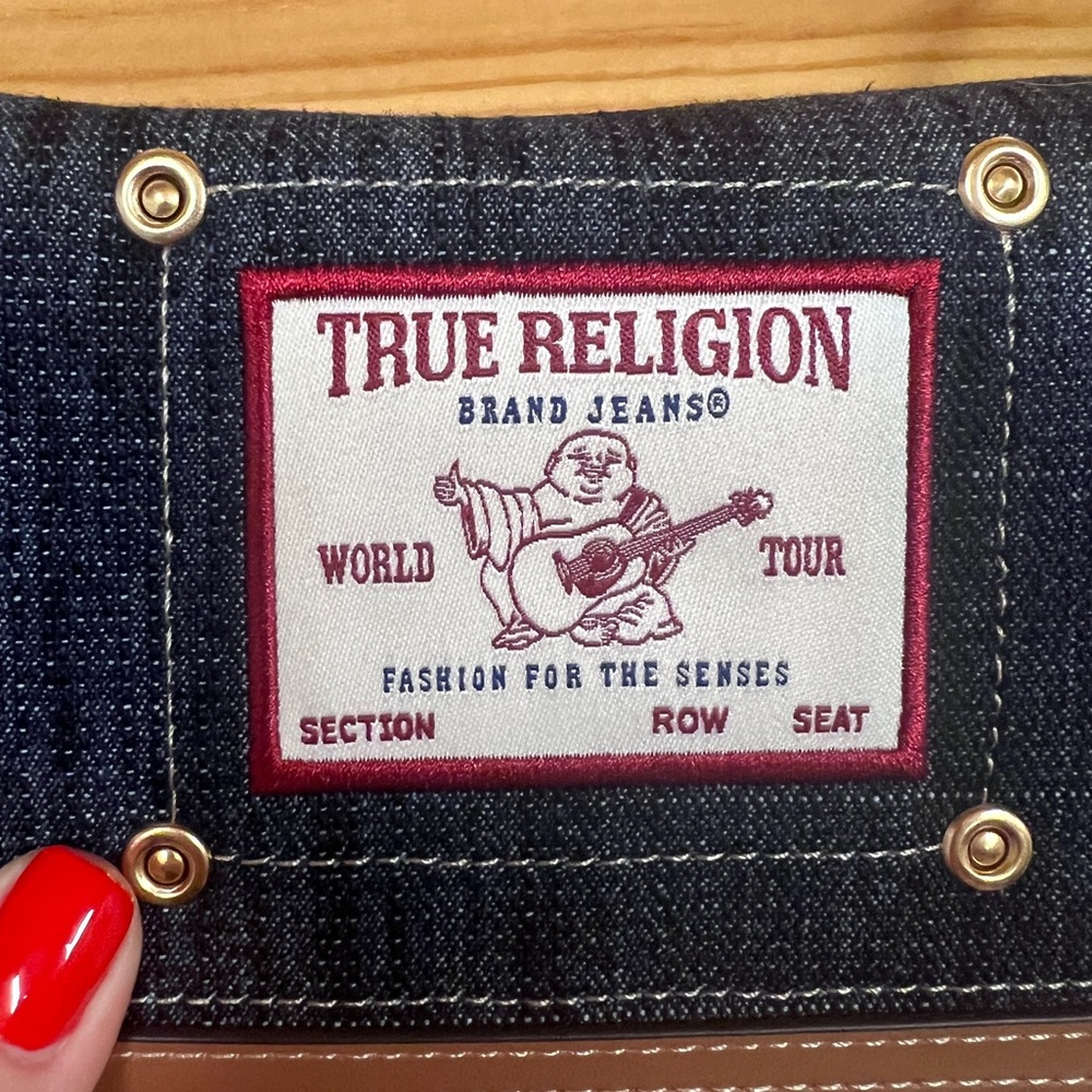 True Religion Dark Denim Double Zip Around Wallet Crossbody